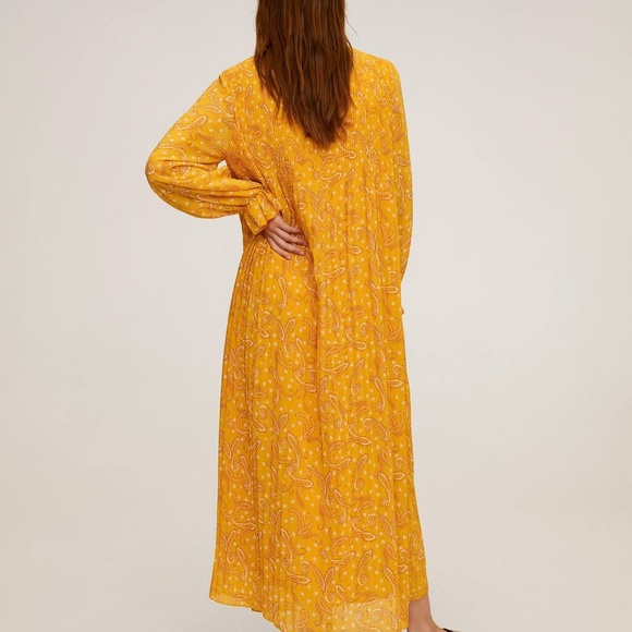 MANGO Paisley Yellow Orange Maxi Chiffon High Neck Dress Large - Picture 2 of 7